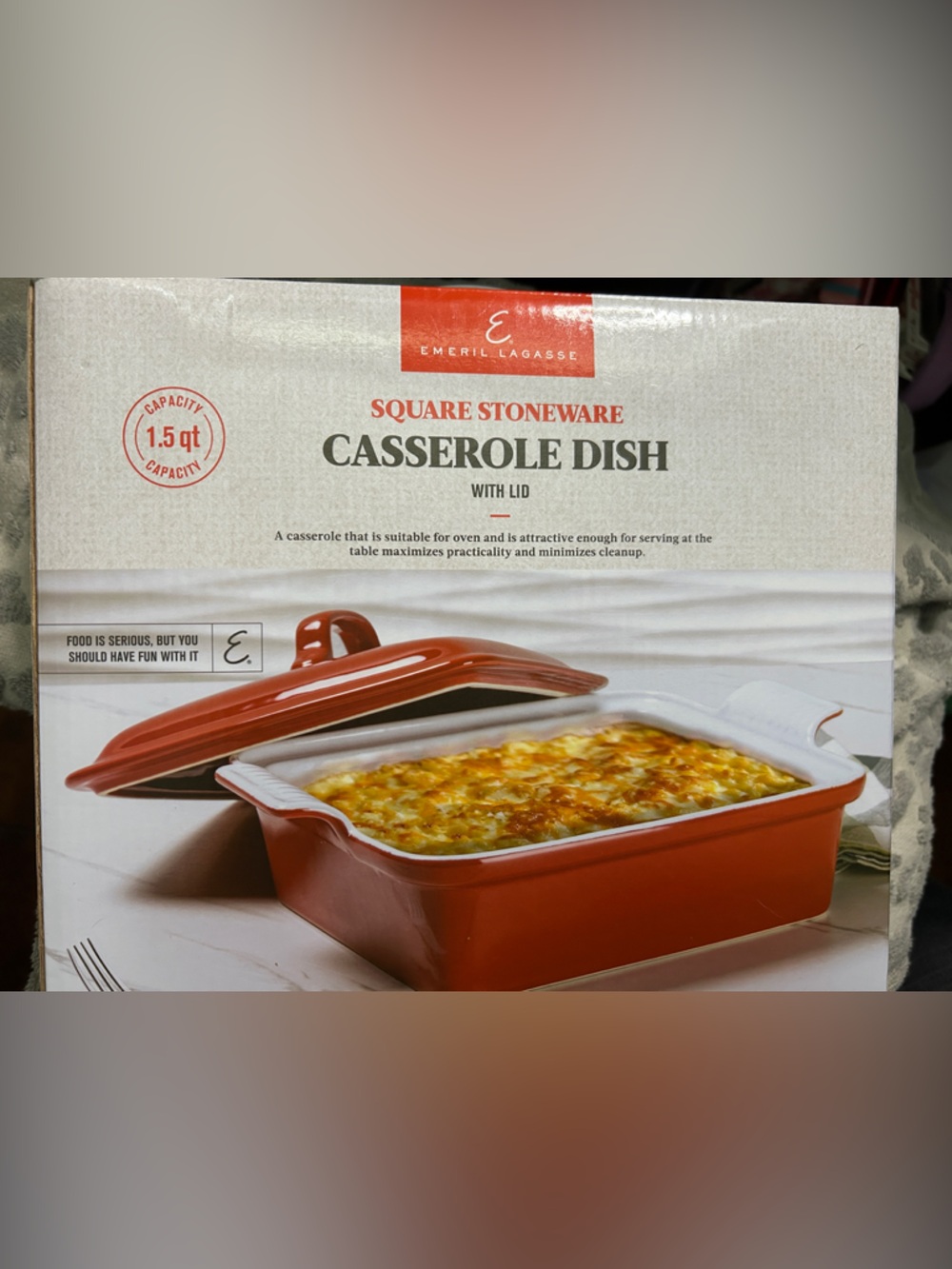 Red Square Stoneware Casserole Dish with Lid